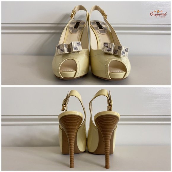 Authentic Louis Vuitton Ivory Patent Leather Dice Peep Toe Slingback Sandals 8.5 - Picture 5 of 14